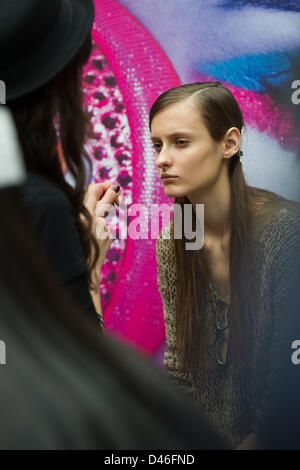 Paris, France. 6th March, 2013. Backstage during the Fashion Show of the Allude FallWwinter 2013/2014 collection presented during the Paris Pret-a-Porter Fashion Week, Paris, 6 March 2013.  The Paris pret-a-porter fashion shows run until 6 March 2013. Photo: Jan Haas/picture alliance/Alamy Live News Stock Photo