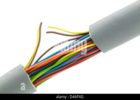 Bunch of different colors wires. Isolated on white. Stock Photo