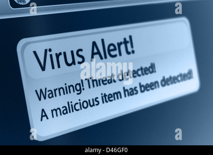 Closeup of Virus Alert Sign in Internet Browser on LCD Screen Stock Photo