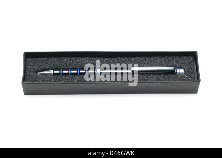 Black pen in case isolated on white Stock Photo