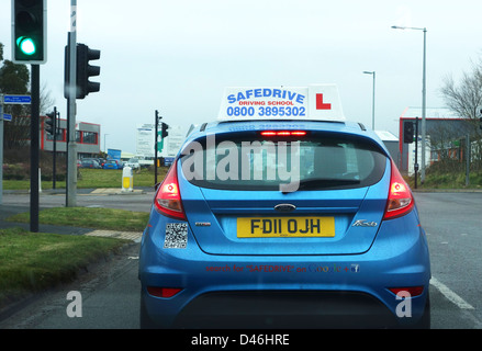 A learner driver at traffic lights Stock Photo