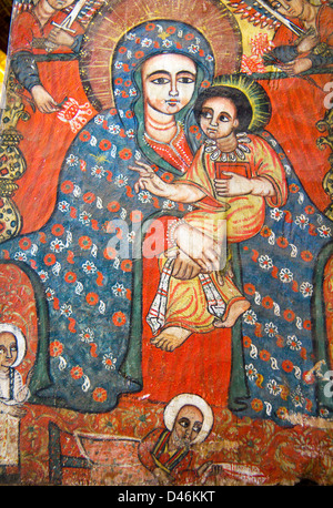 Wall Paintings, Bet Maryam Monastery, Lake Tana, Bahir Dar, Northern Ethiopia Africa Stock Photo