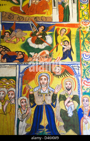 Wall Paintings, Bet Maryam Monastery, Lake Tana, Bahir Dar, Northern Ethiopia Africa Stock Photo