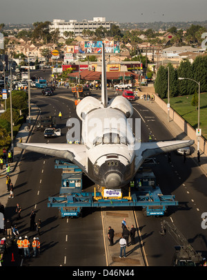 Space Shuttle Endeavour was moved through Los Angeles to the California ...