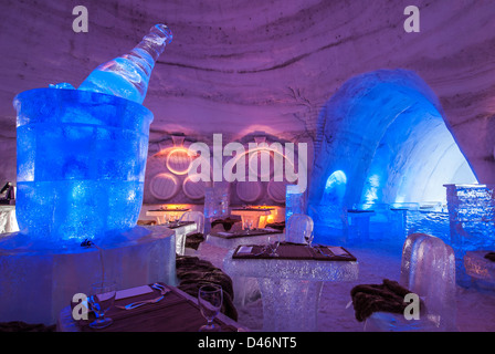 Pommery Restaurant, Montreal Snow Village Ice Hotel, Ile Sainte-Helene, Parc Jean-Drapeau, Montreal, Quebec, Canada. Stock Photo