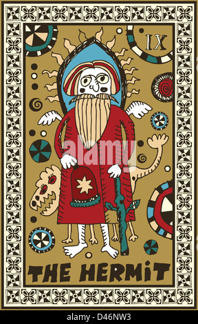 hand drawn tarot deck, major arcana, the hermit Stock Photo