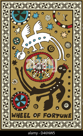 hand drawn tarot deck, major arcana, the wheel of fortune Stock Photo