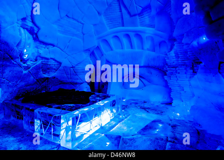 Theme room, Montreal Snow Village Ice Hotel, Ile Sainte-Helene, Parc Jean-Drapeau, Montreal, Quebec, Canada. Stock Photo