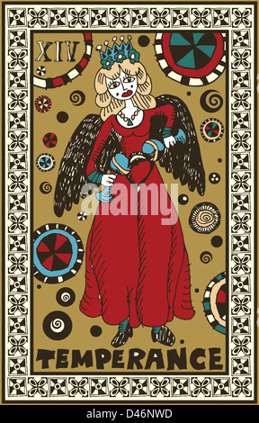 hand drawn tarot deck, major arcana, temperance Stock Photo