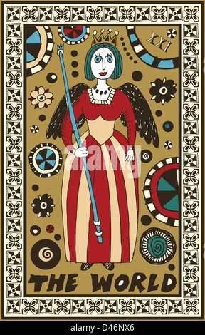 hand drawn tarot deck, major arcana, the world Stock Photo