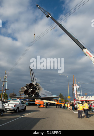 Space Shuttle Endeavour was transported over land in Los Angeles ...