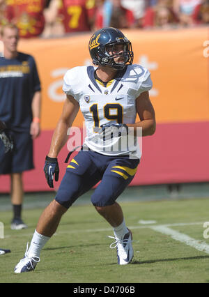 Sept. 22, 2012 - Los Angeles, CA, United States of America - September 22, {year} Los Angeles, CA..California Golden Bears tight end (19) Maximo Espitia during the NCAA Football game between the USC Trojans and the California Golden Bears at the Coliseum in Los Angeles, California. The USC Trojans defeat the California Golden Bears 27-9..(Mandatory Credit: Jose Marin / MarinMedia / Cal Sport Media) Stock Photo