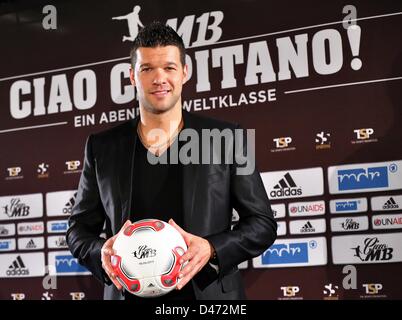 Leipzig, Germany. 7th March 2013. Former German national soccer player Michael Ballack poses at a press conference about his farewell match. Ballack will play his last soccer match with celebrities at the WM-Arena in Leipzig at the beginning of June. Photo: JAN WOITAS/dpa/Alamy Live News Stock Photo