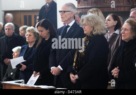 Simone Young (L-R), Director of the Hamburg State Opera, Sir Peter Jonas, former director of the Bavarian State Opera and Eva Wagner-Pasquier, Director  of the Bayreuth Festival, attend the funeral service for conductor and pianist  Wolfgang Sawallisch in Munich, Germany, 07 March 2013.  Wolfgang Sawallisch died on 22 February at the age of 89. Photo: TOBIAS HASE Stock Photo