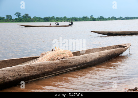 Central African Republic. August 2012. Bangui. Fishing canoes at work Stock Photo