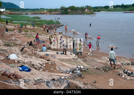 Central African Republic. August 2012. Bangui. Fishing nets on the bank of the Ubangi river Stock Photo