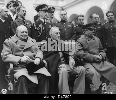 Roosevelt, Churchill and Stalin at the palace of Yalta Stock Photo