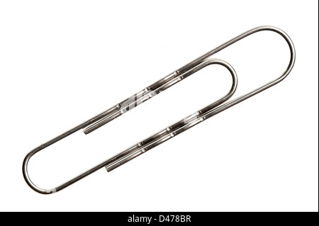 Large single shiny paper clip close up. Stock Photo