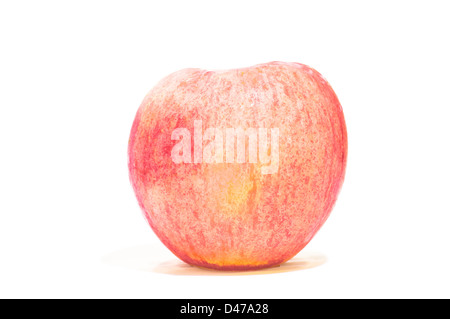A fresh single fuji apple wet surface on white background. Stock Photo