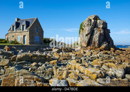 France, Brittany, Cotes d'Armor (22), Plougrescant, house on the coast Stock Photo