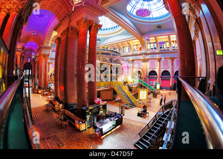 Interior of the Royal Exchange Building in Manchester showing the theatre in the centre. Stock Photo
