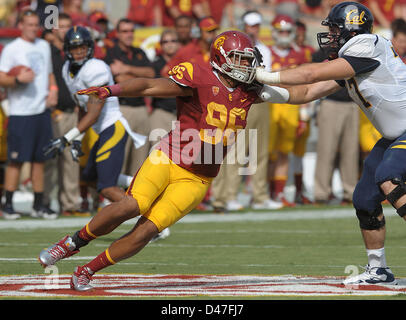 Sept. 22, 2012 - Los Angeles, CA, United States of America - September 22, {year} Los Angeles, CA..USC Trojans defensive lineman (96) Wes Horton during the NCAA Football game between the USC Trojans and the California Golden Bears at the Coliseum in Los Angeles, California. The USC Trojans defeat the California Golden Bears 27-9..(Mandatory Credit: Jose Marin / MarinMedia / Cal Sport Media) Stock Photo