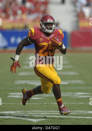 Sept. 22, 2012 - Los Angeles, CA, United States of America - September 22, {year} Los Angeles, CA..USC Trojans running back (25) Silas Redd during the NCAA Football game between the USC Trojans and the California Golden Bears at the Coliseum in Los Angeles, California. The USC Trojans defeat the California Golden Bears 27-9..(Mandatory Credit: Jose Marin / MarinMedia / Cal Sport Media) Stock Photo