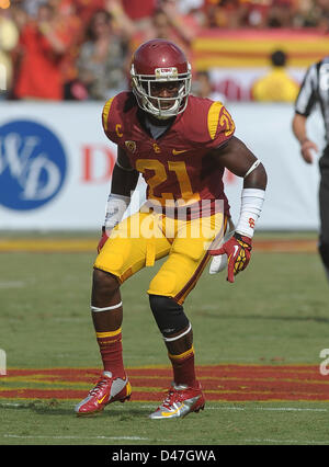 Sept. 22, 2012 - Los Angeles, CA, United States of America - September 22, {year} Los Angeles, CA..USC Trojans corner back (21) Nickell Robey during the NCAA Football game between the USC Trojans and the California Golden Bears at the Coliseum in Los Angeles, California. The USC Trojans defeat the California Golden Bears 27-9..(Mandatory Credit: Jose Marin / MarinMedia / Cal Sport Media) Stock Photo