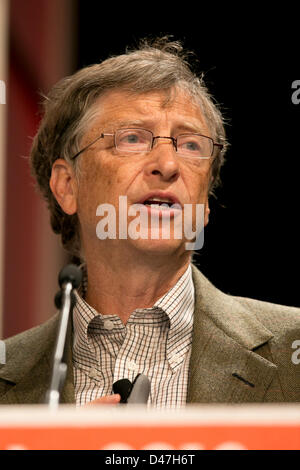 Microsoft founder and philanthropist Bill Gates delivers the closing keynote address at the SXSWedu conference in Austin TX Stock Photo