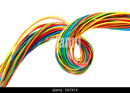 Bunch of different colors wires. Isolated on white. Stock Photo
