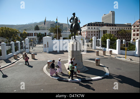 Parliament buildings Cape Town South Africa On horse back a statue of Lovis Botha Stock Photo