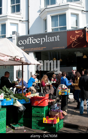 CoffeePlant Cafe and Portobello Road vegetable market, Notting Hill, London, UK Stock Photo