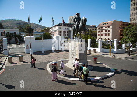 Parliament buildings Cape Town South Africa On horse back a statue of Lovis Botha Stock Photo