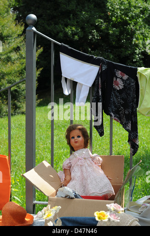 Antiques Market,Ghisallo,Northern Italy.August 2008. A doll awaits a new owner at the Ghisallo monthly Antiques market,Italy. Stock Photo