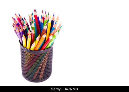 Color pencils in an office stand isolated on white Stock Photo