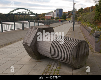 Giant wood bolt public work of art along side the River Wear Sunderland Tyne and Wear England UK Stock Photo