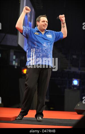 07.03.2013 Nottingham, England.  Adrian Lewis in action during round Five of the Premier League Darts from the Capital FM Arena. Stock Photo