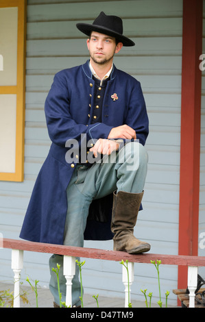 Soldier standing for portrait, American Civil War infantry private. Stock Photo