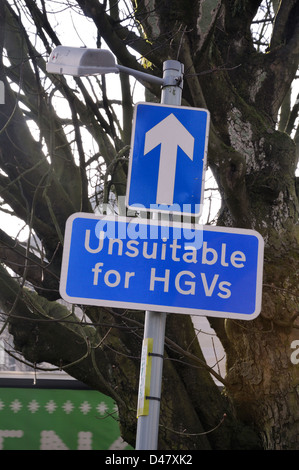 Road sign directing heavy goods vehicles in UK Stock Photo