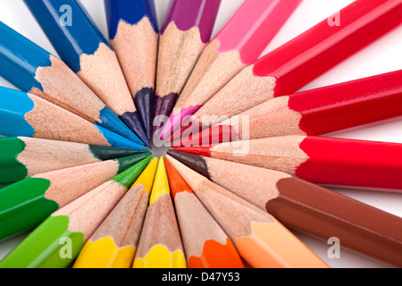 Differnt colored pencils in a formation. Stock Photo