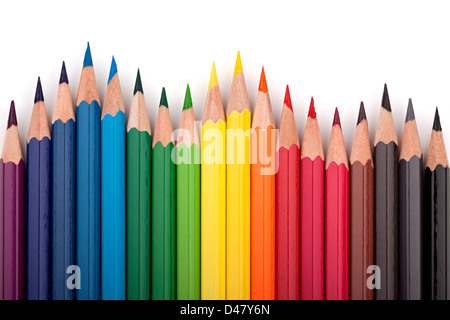 Differnt colored pencils in a formation. Stock Photo