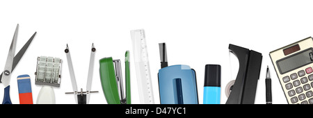 Many office tools on a white background Stock Photo
