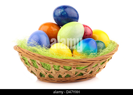easter nest with many painted easter eggs. Stock Photo