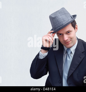 Portrait of a man with a fedora hat. Stock Photo