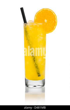glas orange lemonade in front of white background Stock Photo