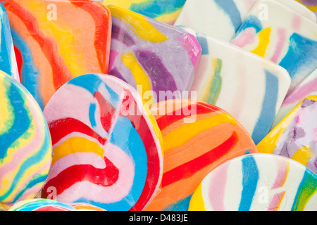 An Assortment of colorful Candy lollipops close up Stock Photo