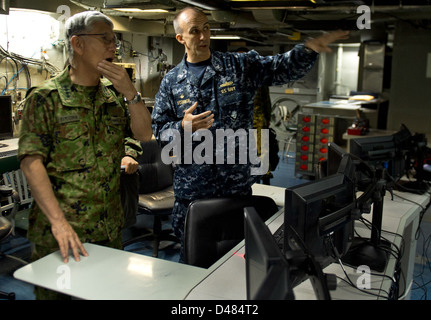 Japanese soldiers tour USS Bonhomme Richard. Stock Photo