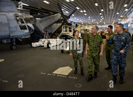 Japanese soldiers tour USS Bonhomme Richard. Stock Photo