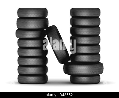 Letter N from stacked tire Stock Photo