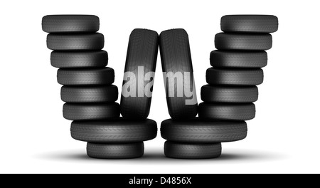 Letter W from stacked tire Stock Photo